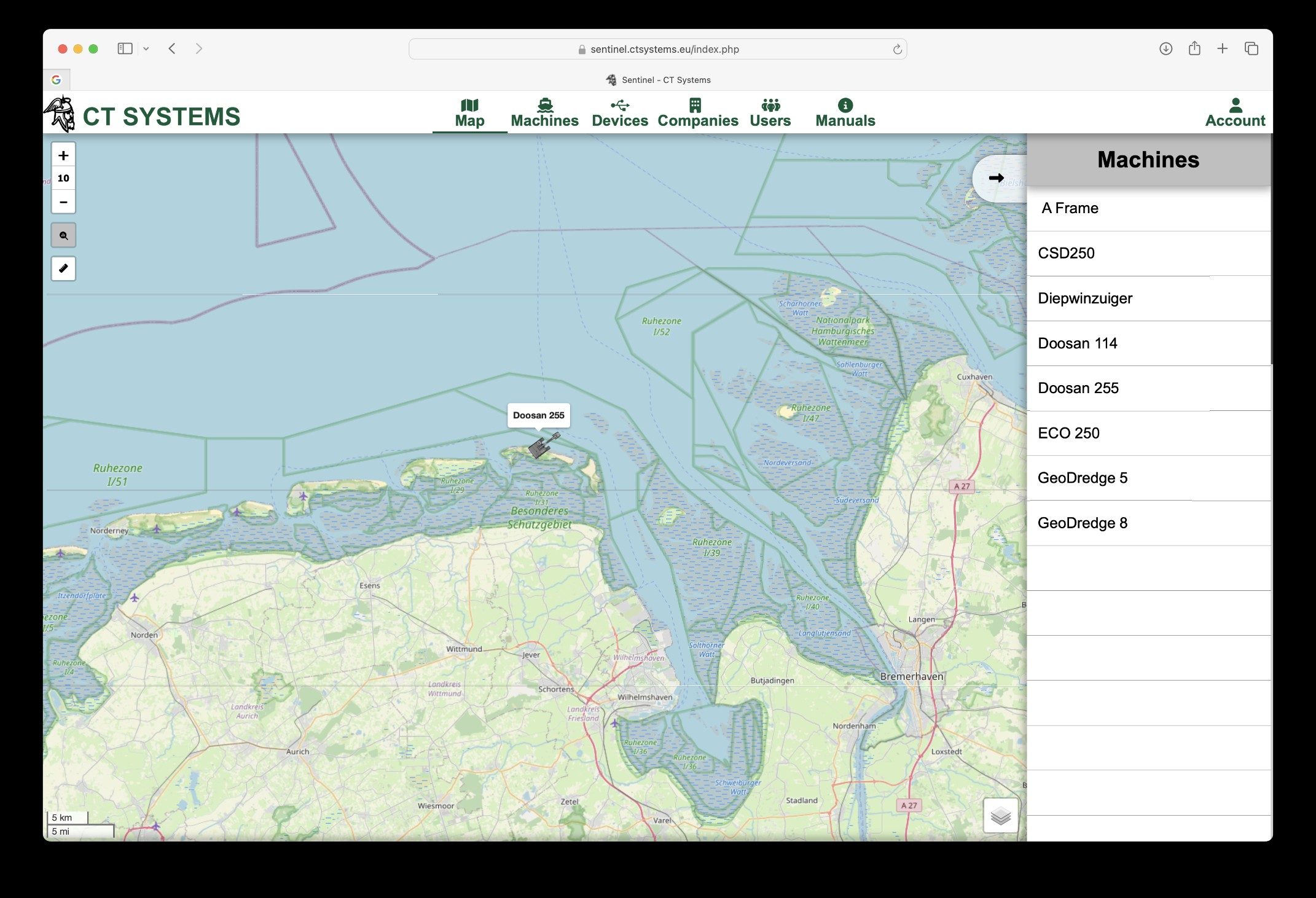 Sentinel live machine overview map