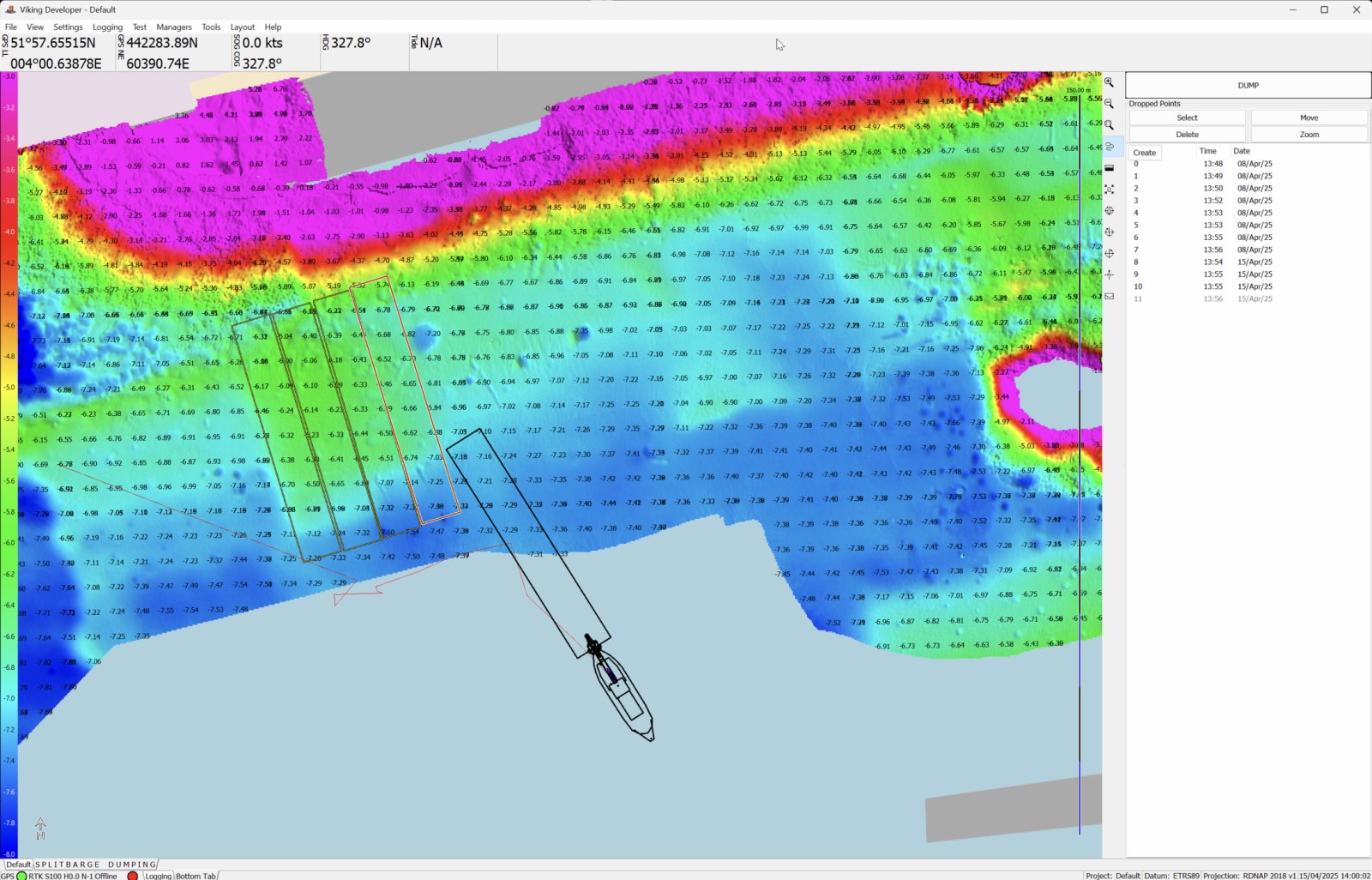Viking split barge dump and tracking view